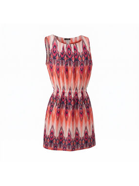 LA Class Mini Dress Boat Neck Ikat Print Sleeveless Aztec Women's Size Small